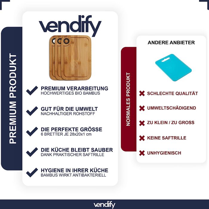 Набор из 6 бамбуковых разделочных досок Vendify 28x20 см