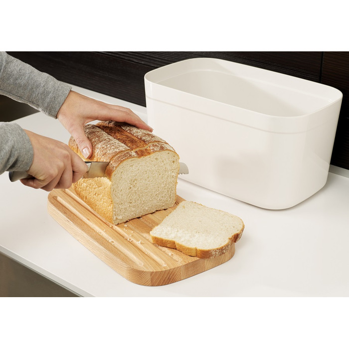 Хлебница пластиковая с разделочной доской из бамбука белая Bread Bin Joseph Joseph