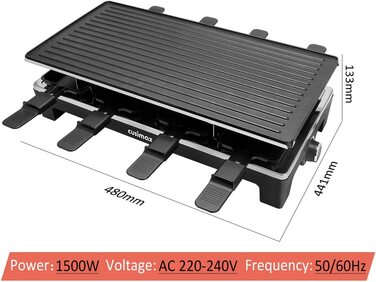 Гриль-раклетница Cusimax CMRC-300 / 1500 Вт / на 8 человек / антипригарное покрытие