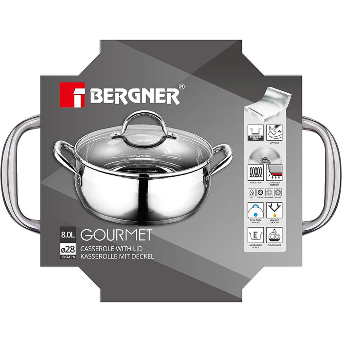 Кастрюля с крышкой 8 л Bergner