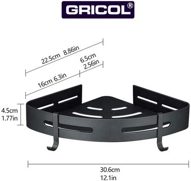 Угловая полка для душа 2 предмета, черная GRICOL