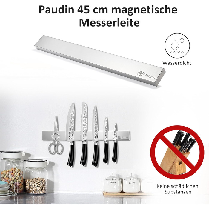 Набор кухонных ножей с магнитным держателем 7 предметов PAUDIN