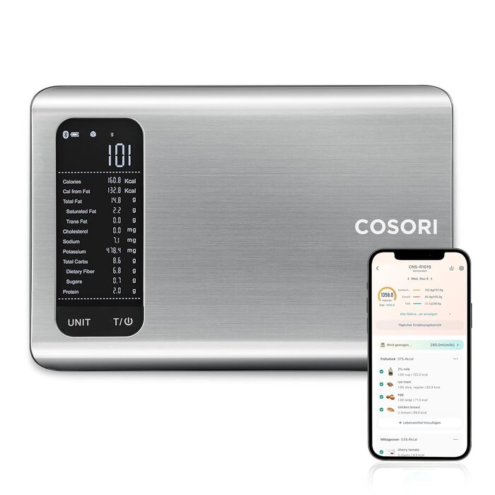 Весы кухонные цифровые до 5 кг 26,5 x 18 x 3 см Silver COSORI