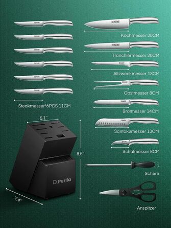 Набор ножей из нержавеющей стали с ножницами и затачивающим блоком 16 предметов D.Perlla