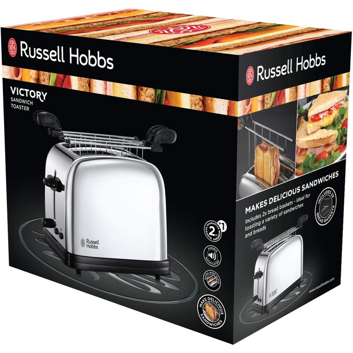 Тостер Russell Hobbs / 1200 Вт / на 2 ломтика / 6 ступеней / с насадкой для булочек