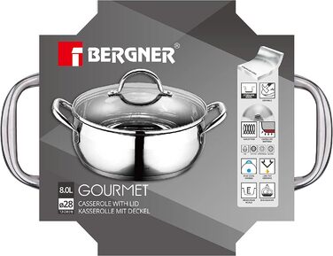 Кастрюля с крышкой 8 л Bergner