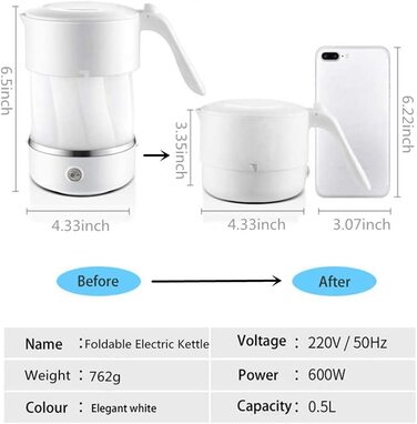 Складной чайник для путешествий Adirigo / 600 Вт / 0,5 л / BPA Free