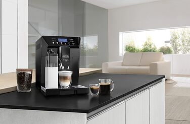 Кофемашина с системой подачи молока LatteCrema на 2 чашки, черная Eletta Evo De'Longhi